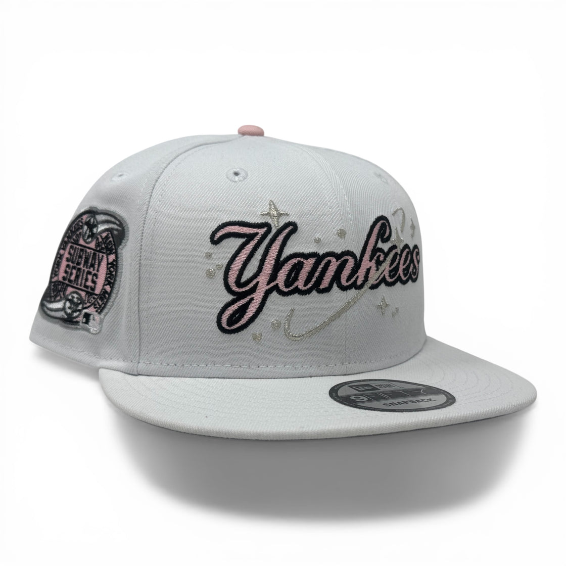 New York Yankees Subway Series Script Logo Snapback Hats-White Pink