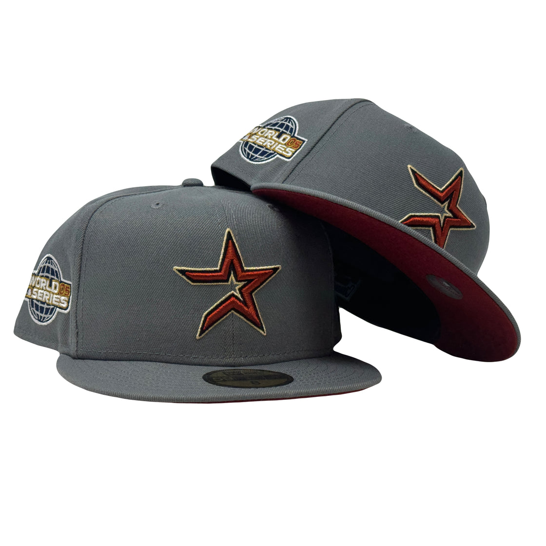 Houston Astros 2005 World Series Storm Gray Burgundy Brim New Era Fitted Hat