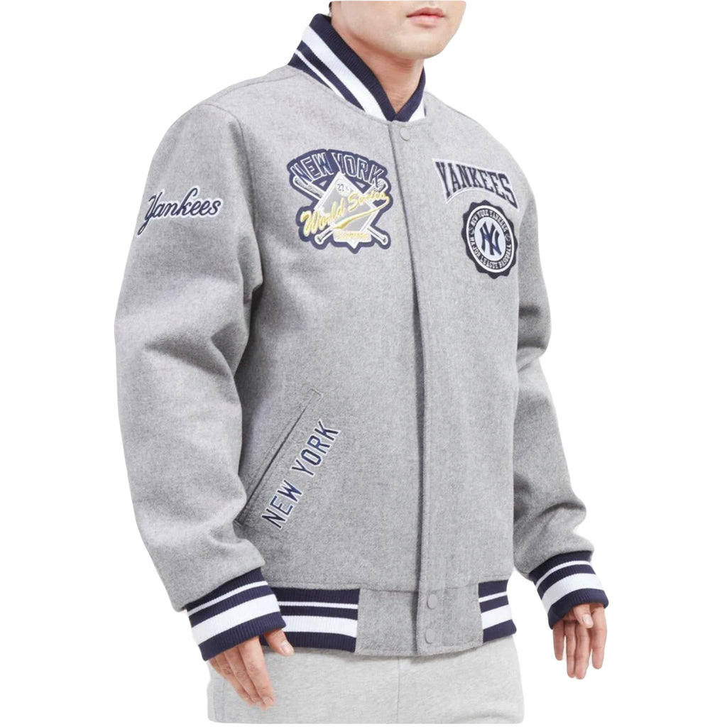 New York Yankees Pro Standard Gray Crest Wool Varsity Jacket