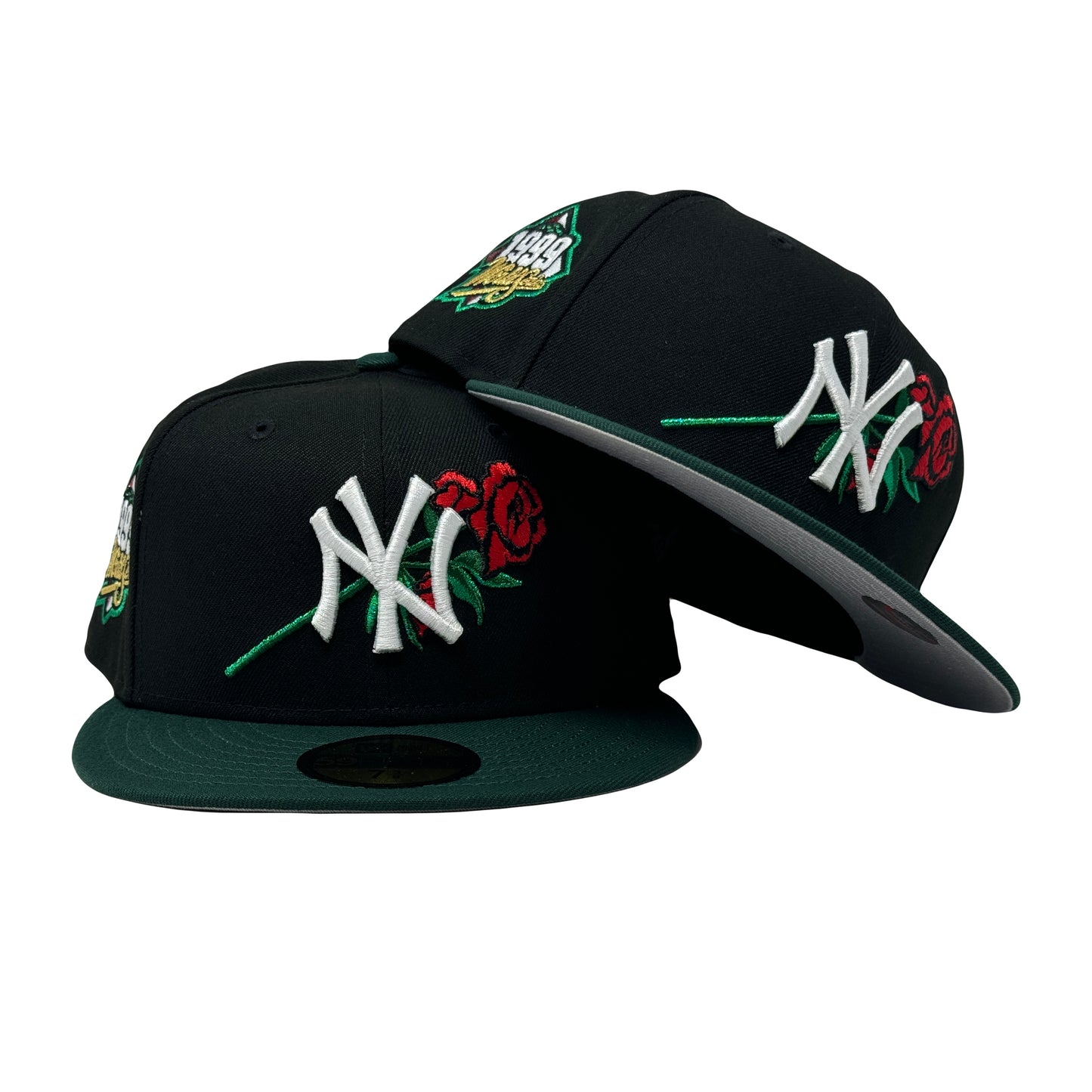 New York Yankees 1999 World Series Floral Logo Fitted Hat-Black Green