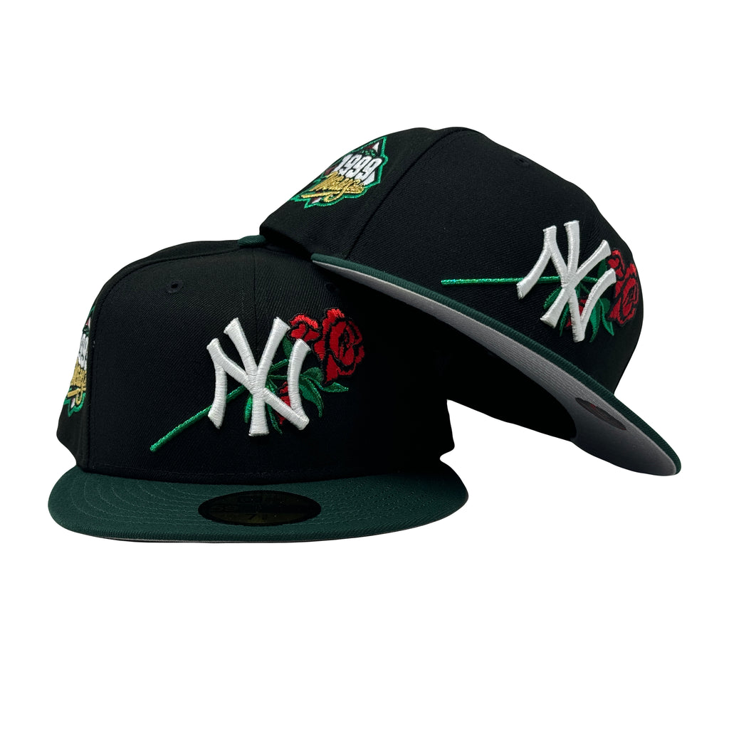 New York Yankees 1999 World Series Floral Logo Fitted Hat-Black Green