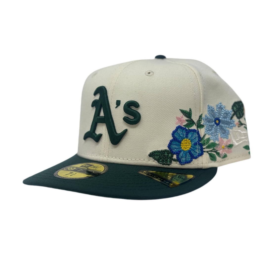 Las Vegas Athletics Tonal Floral Pre-Curved Fitted-Off White Green
