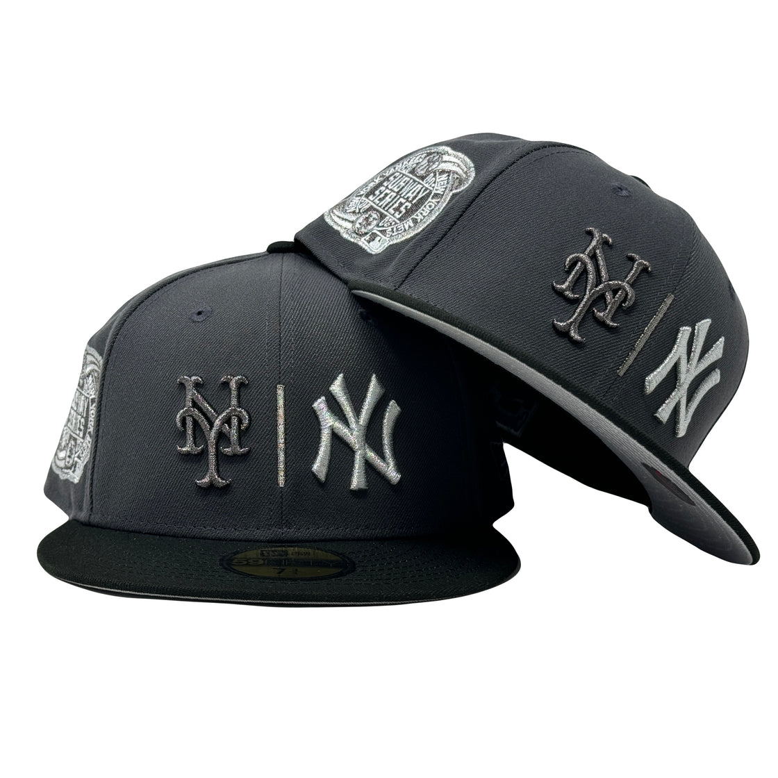 New York Yankees VS Mets Subway Series Dark Gray Black Visor 59Fifty New Era Fitted Hat