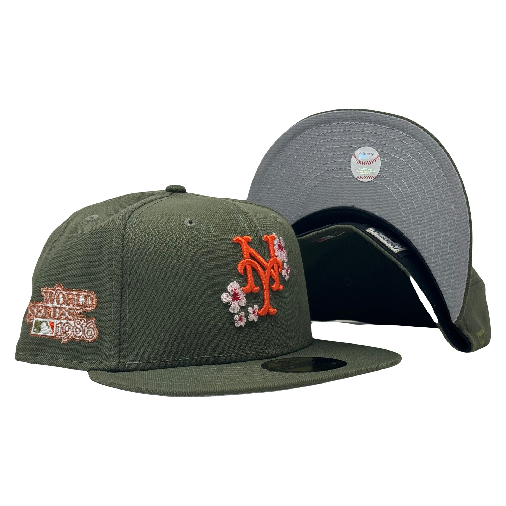 New York Mets 1986 World Series "Cherry Blossom Pack" Olive Green 59Fifty New Era Fitted Hat