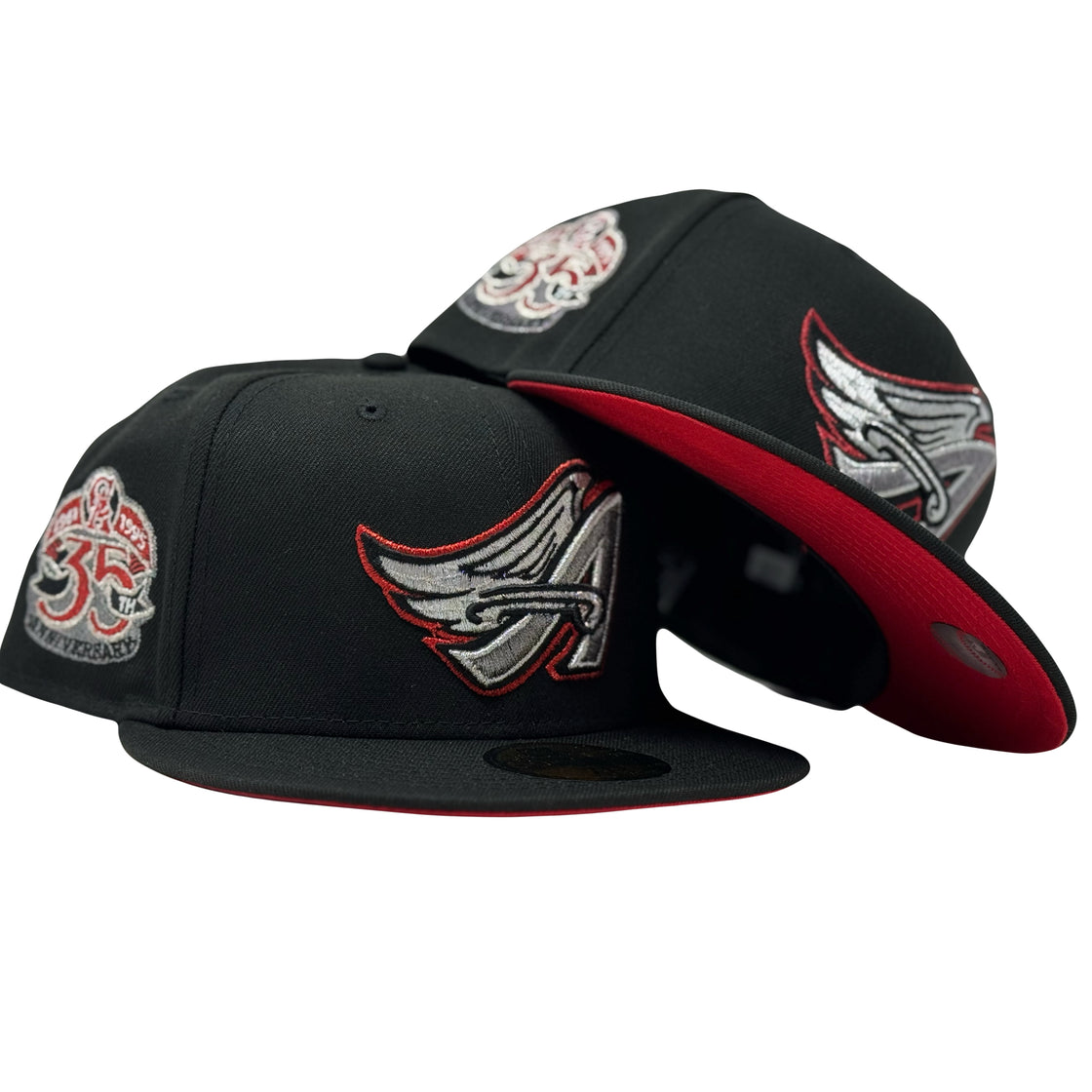 Angels 35th Anniversary Black Red Brim New Era Fitted Hats