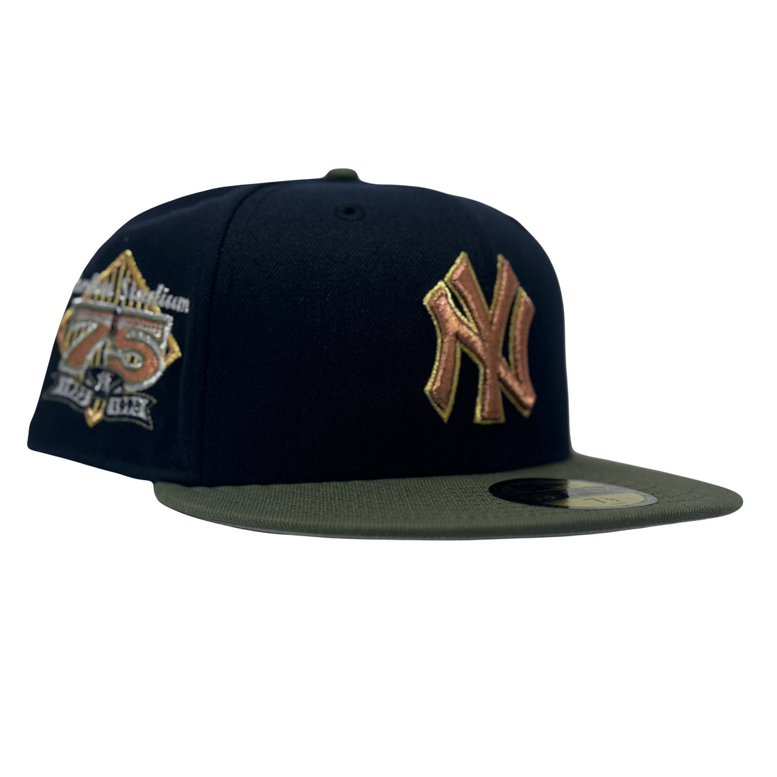 New York Yankees 75th Anniversary Olive Navy Blue 59Fifty New Era Fitted Hat