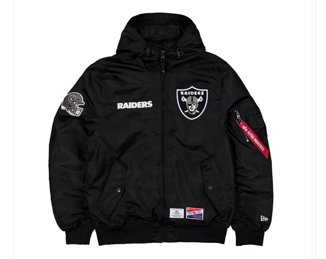 Las Vegas Raiders X Alpha X New Era L-2B Black Bomber Jacket with Hood