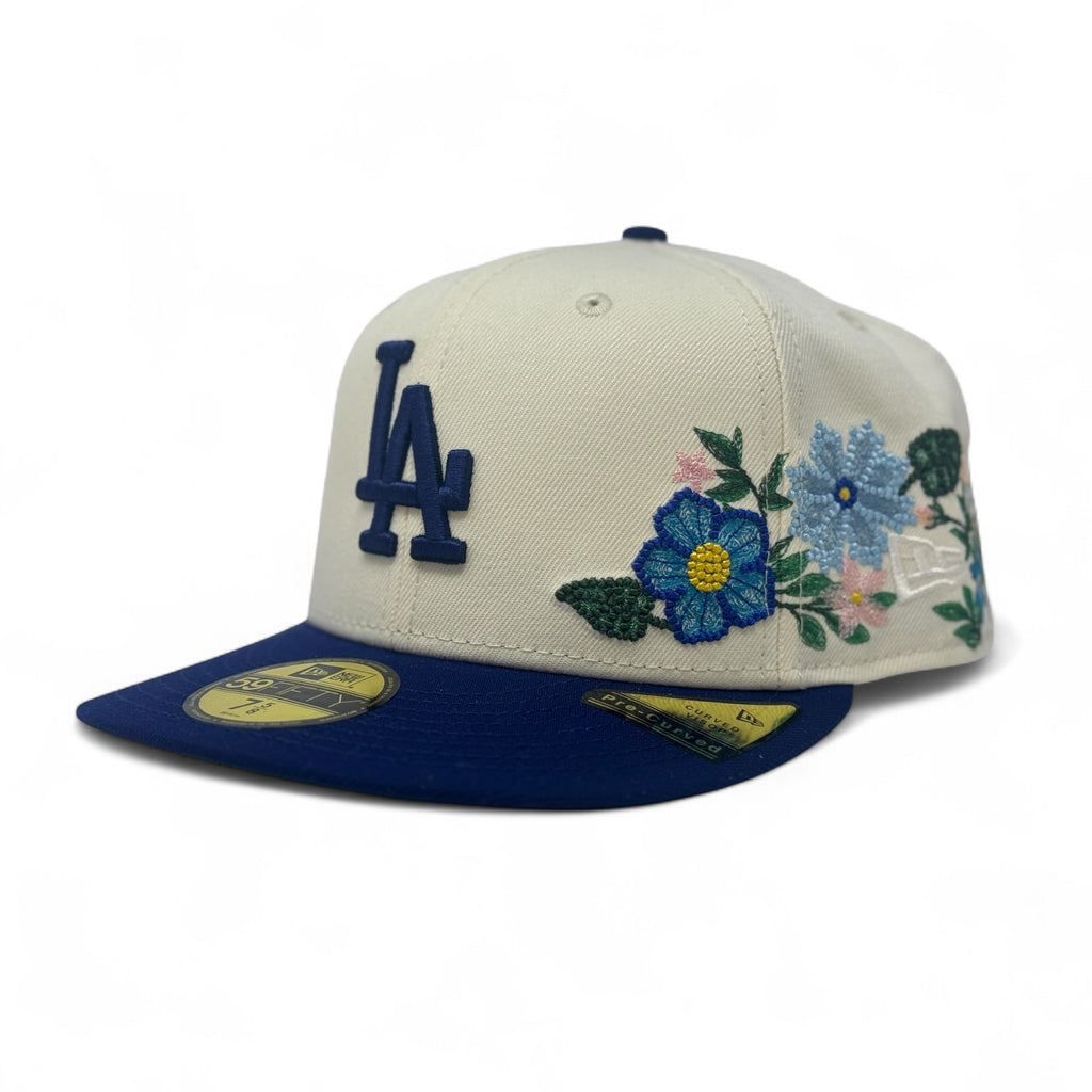 Los Angeles Dodgers Tonal Floral Pre-Curved New Era Fitted-Off White Royal