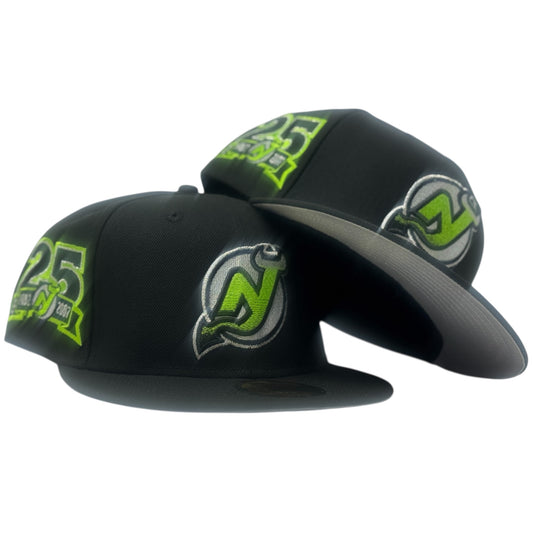 New Jersey Devils 25th Anniversary New Era Fitted Hats-Black Lime