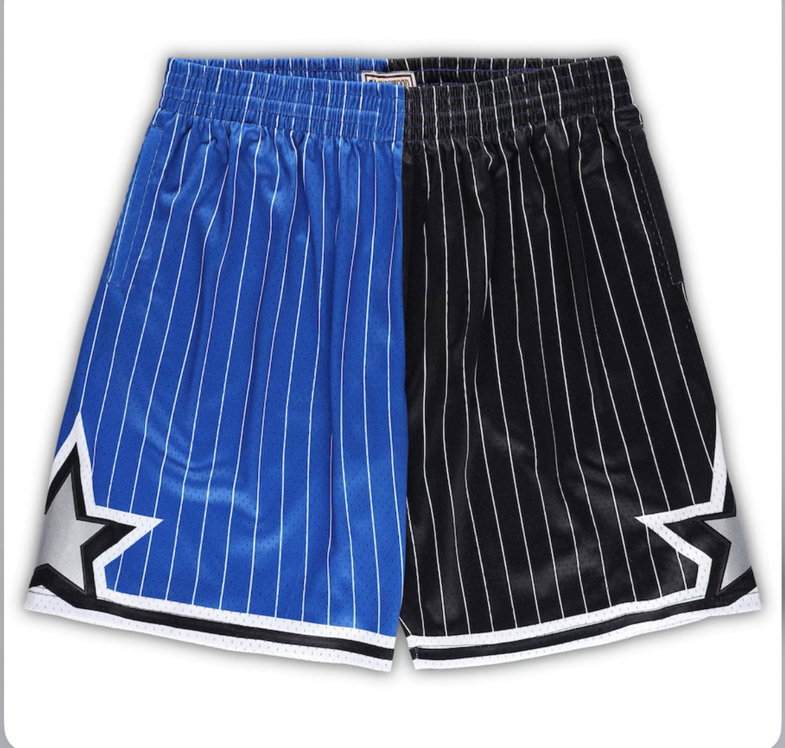 Men's Orlando Magic Mitchell & Ness Blue Black Big & Tall Hardwood Classics Split Swingman Shorts