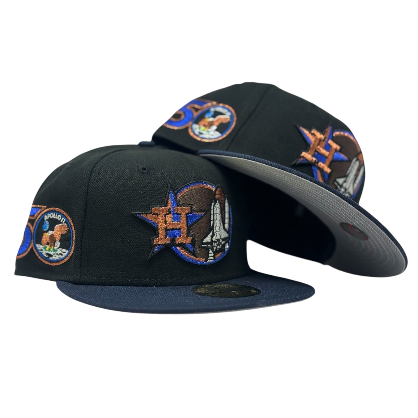 Houston Astros Apollo 50th Anniversary Black Navy Blue New Era Fitted Hat