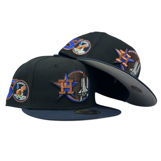 Houston Astros Apollo 50th Anniversary Black Navy Blue New Era Fitted Hat