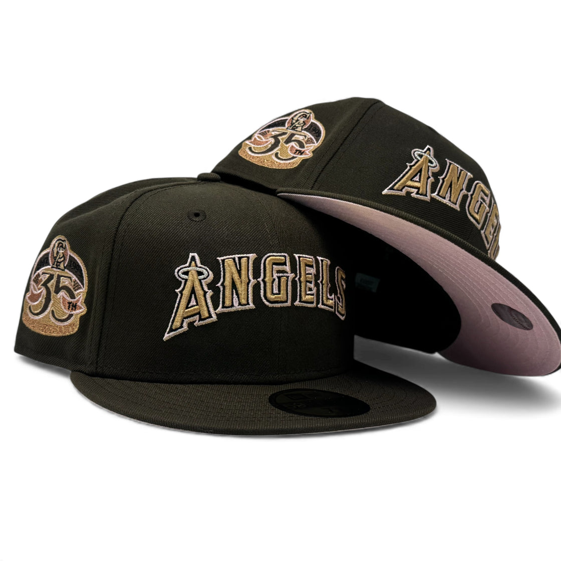 Los Angeles Angels 35th Anniversary Pink Brim Fitted Hats-Brown