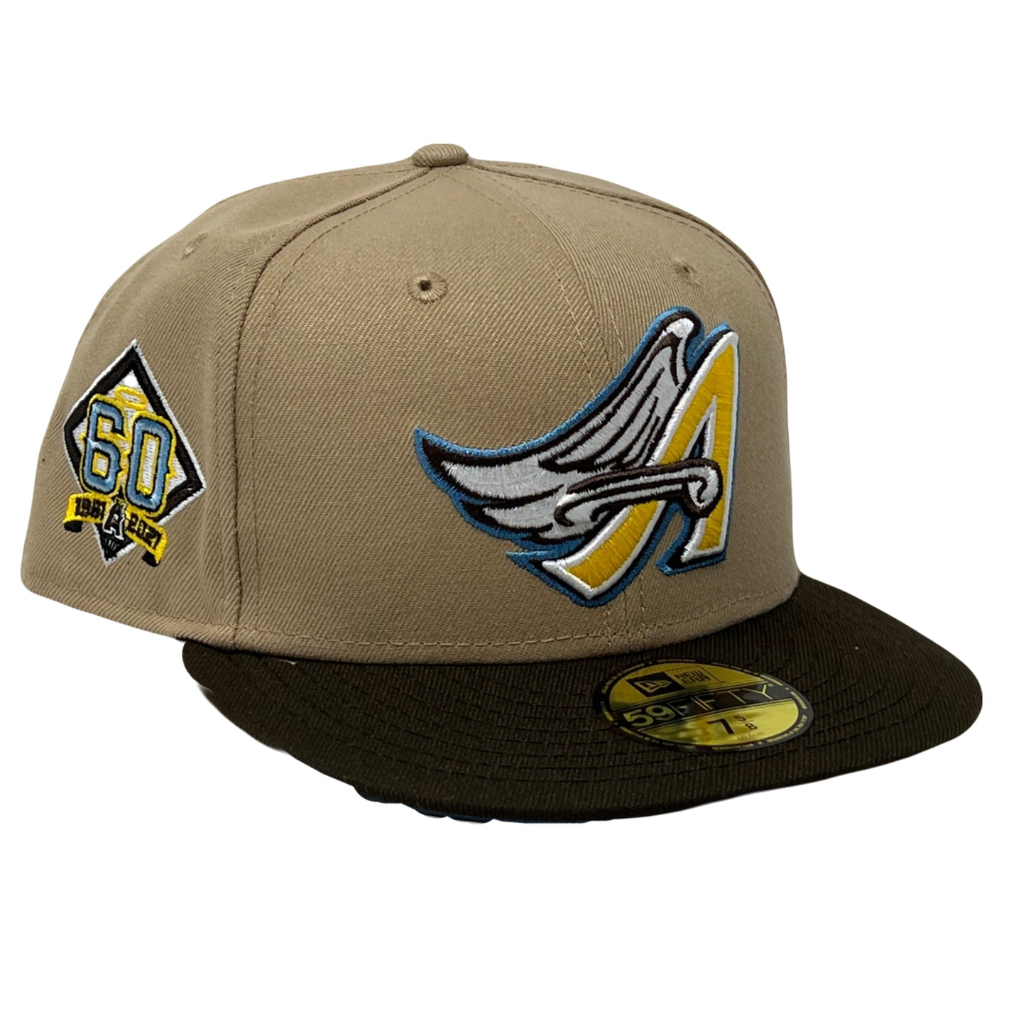 Anaheim Angels 60th Anniversary Camel Brown Visor Sky Blue Brim New Era Fitted Hat