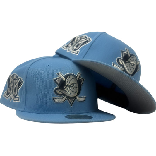 Anaheim Ducks 30th Anniversary Fitted Hats-Sky Blue