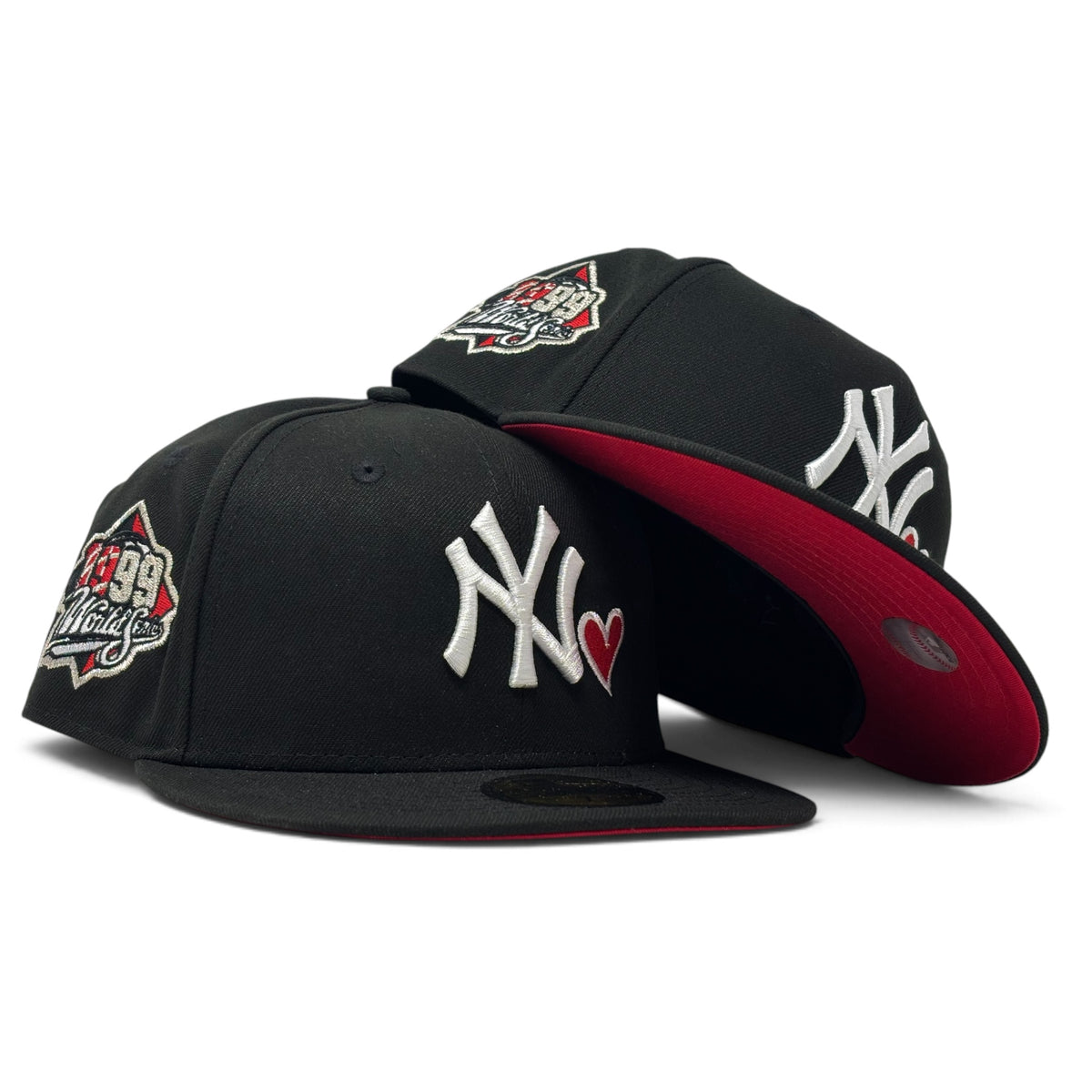 New York Yankees 1999 World Series with heart red Brim Fitted Hat-Black
