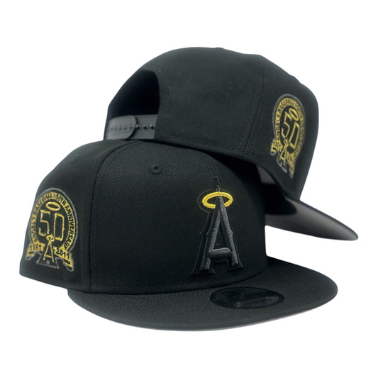 Los Angeles Angels 50th Anniversary Snapback Hat - Black Metallic Gold