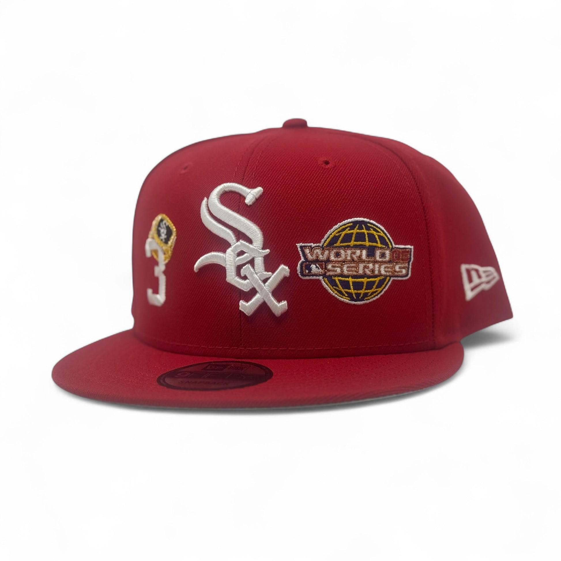 Chicago White Sox 3X Champions Multi Logo Snapback Hats-Red