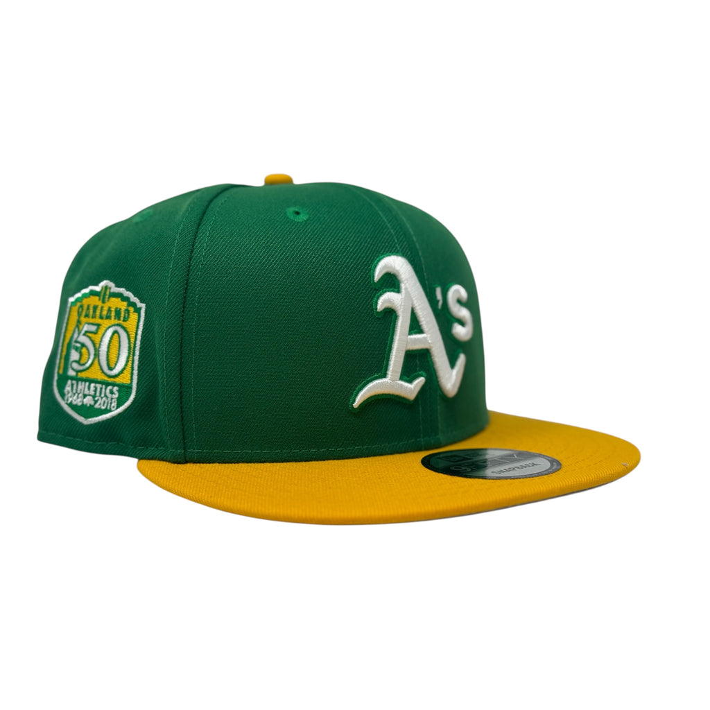 Oakland Athletics 50th anniversary Snapback Hats-Light Green yellow