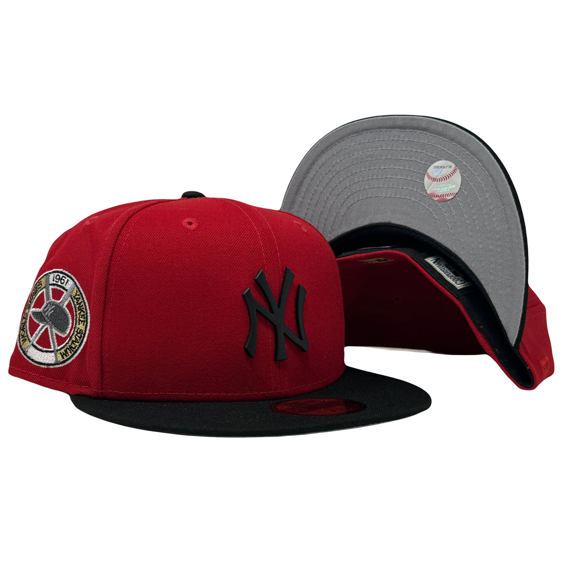 New York Yankees 1961 World Series Red Black Metal Plate Logo 59Fifty New Era Fitted Hat