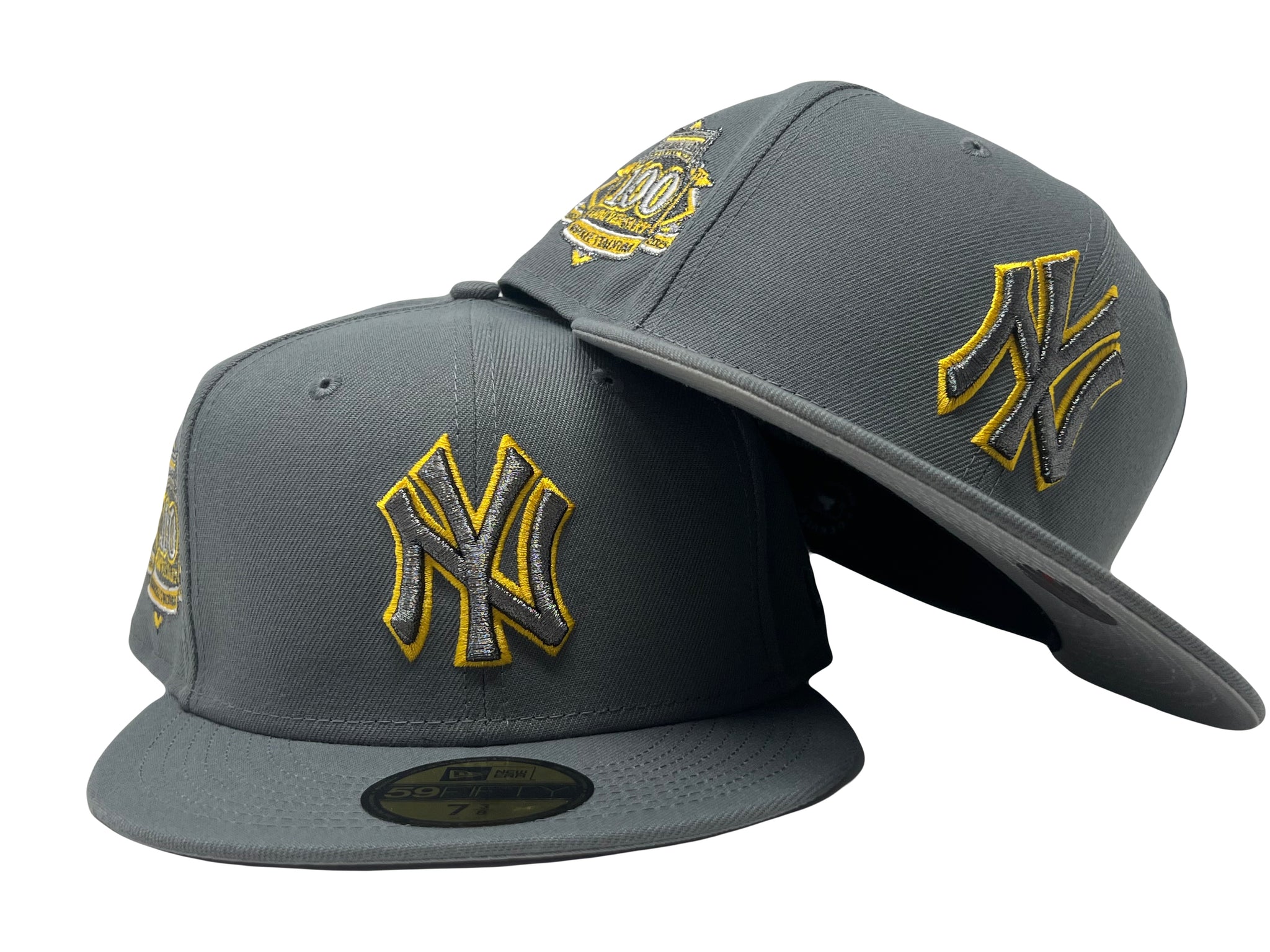 NEW YORK YANKEES FITTED 59FIFTY 100TH ANNIVERSARY METALLIC LOGO CAP HAT  BLACK