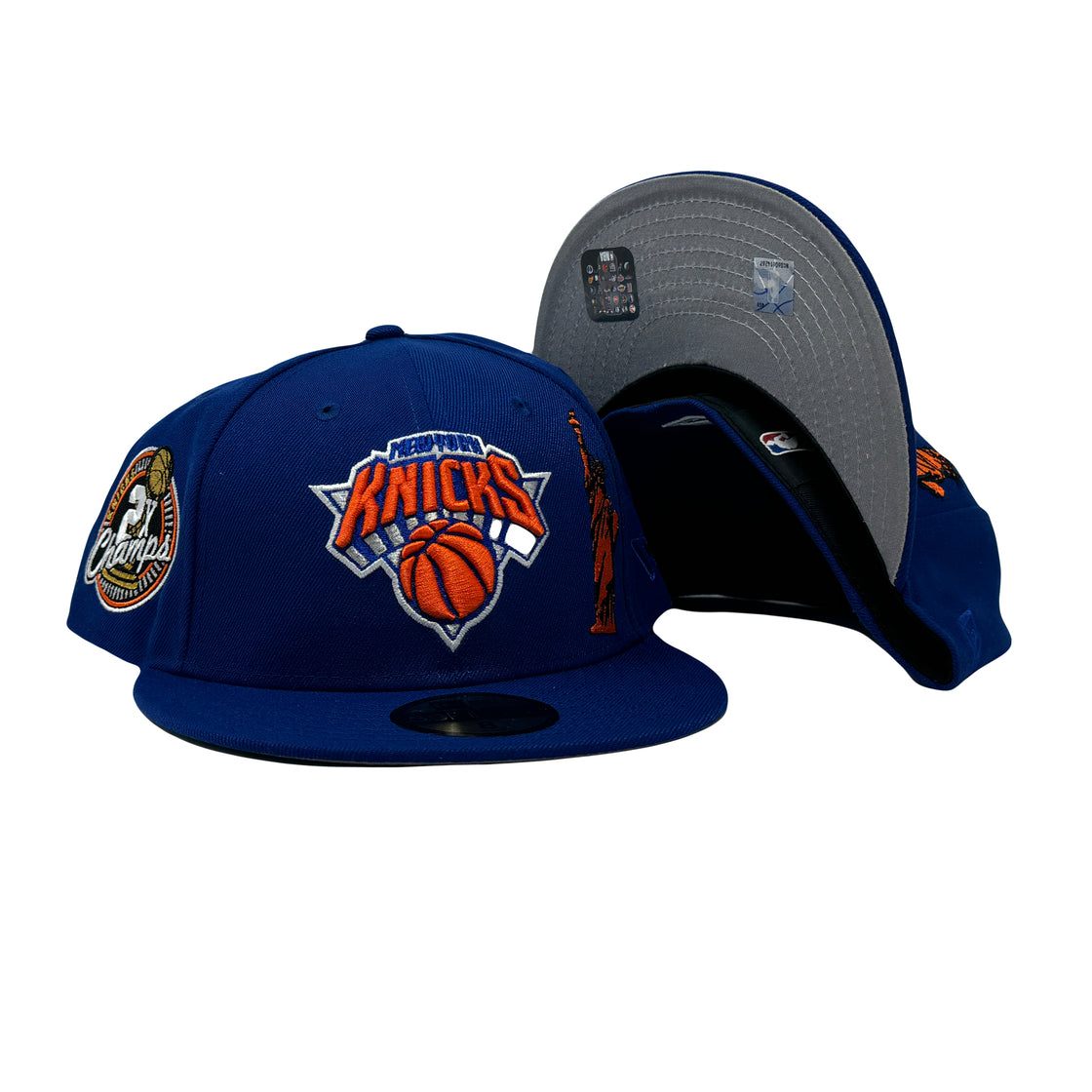 New York Knicks 2X NBA Champions Statue of Liberty Royal Blue 59Fifty New Era Fitted Hat