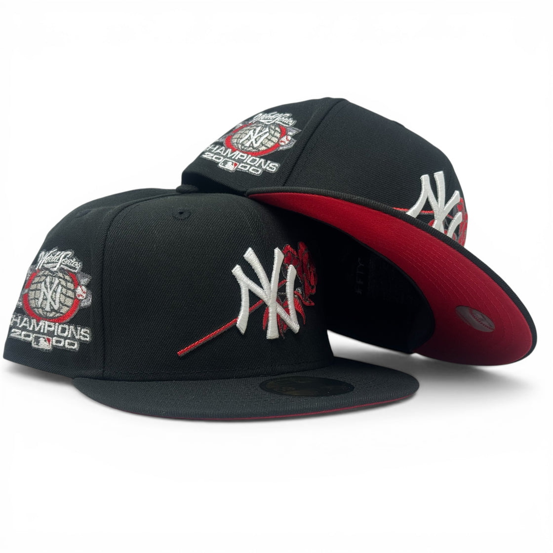 New York Yankees 2000 World Series Floral Logo Fitted Hat-Black Red