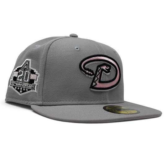 Arizona Diamondbacks 20th Anniversary Pink Brim 59Fifty New Era Fitted Hat-Gray