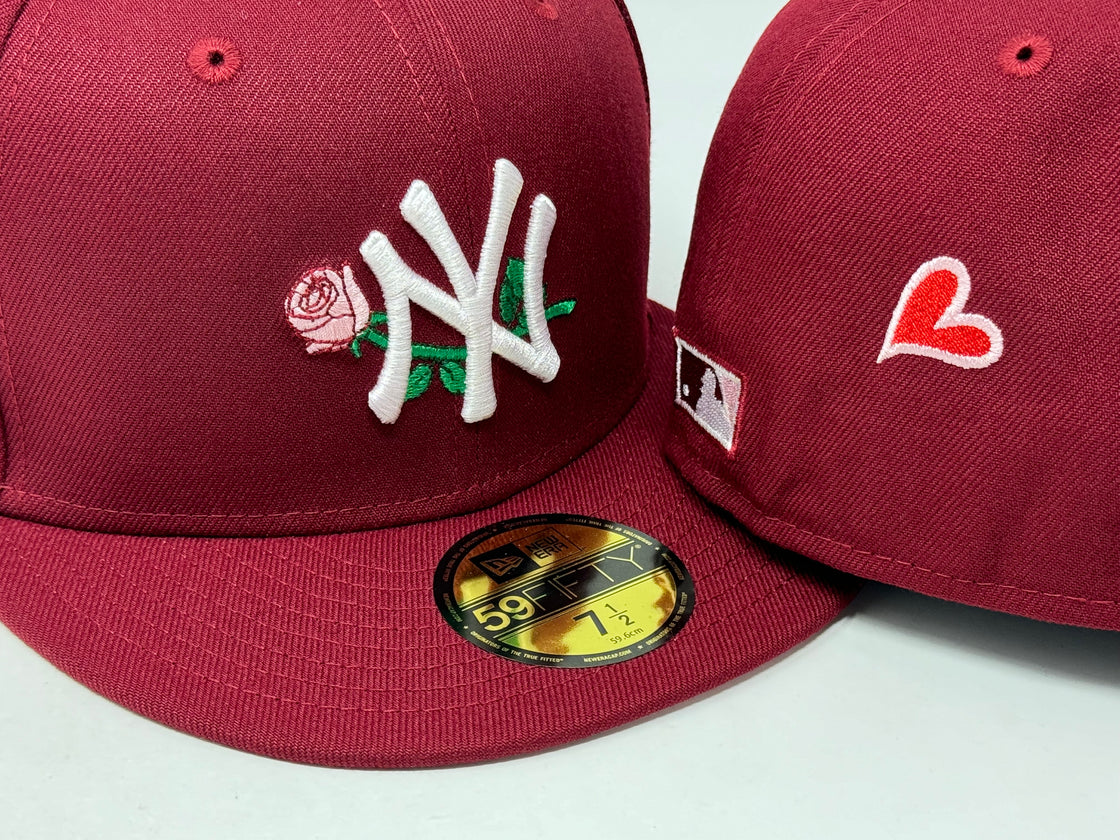 New York Yankees 75th Anniversary Valentine's Day Pack Cardinal Pink Brim New Era Fitted Hat