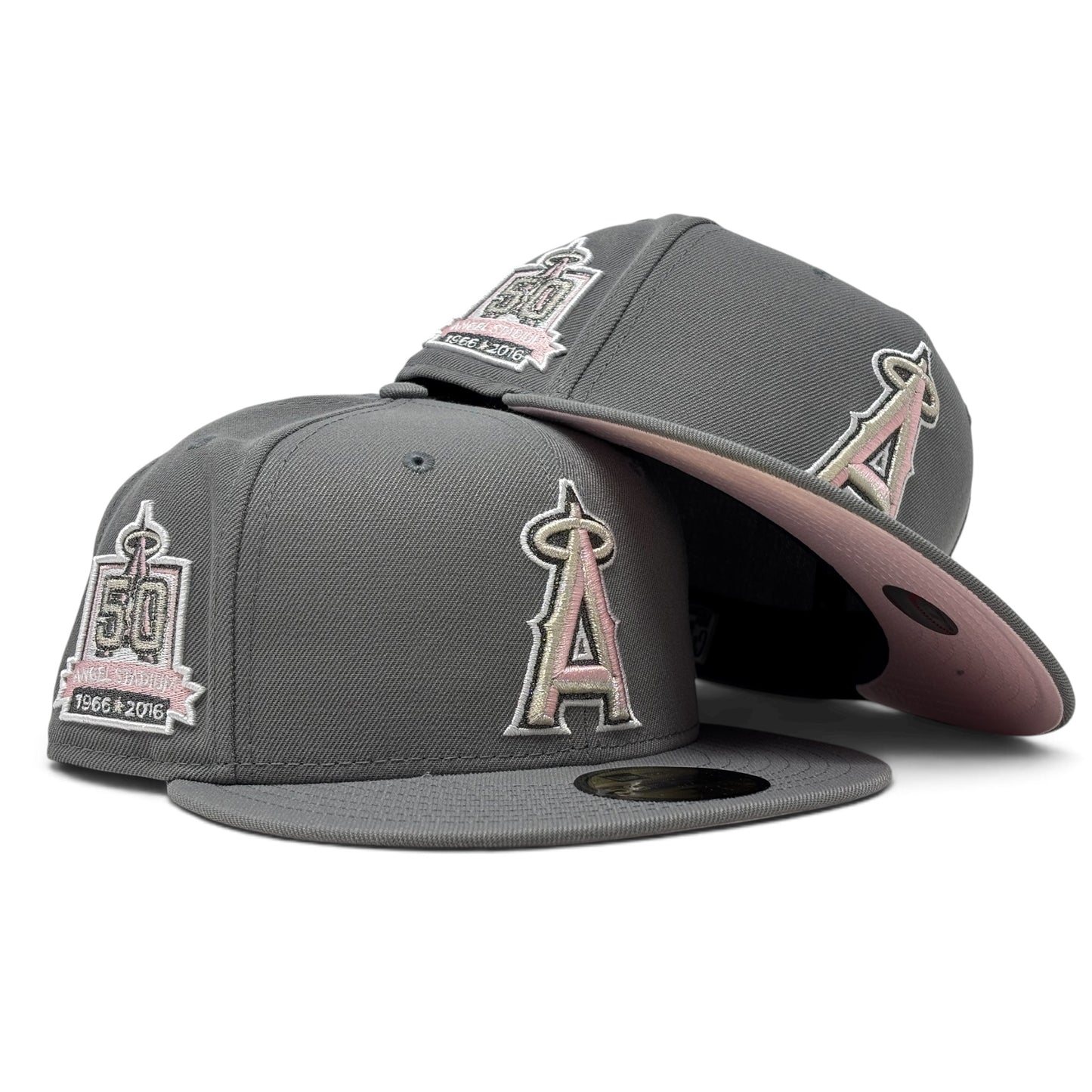 Los Angeles Angels 50th Anniversary Pink Brim New Era Fitted Hat-Gray