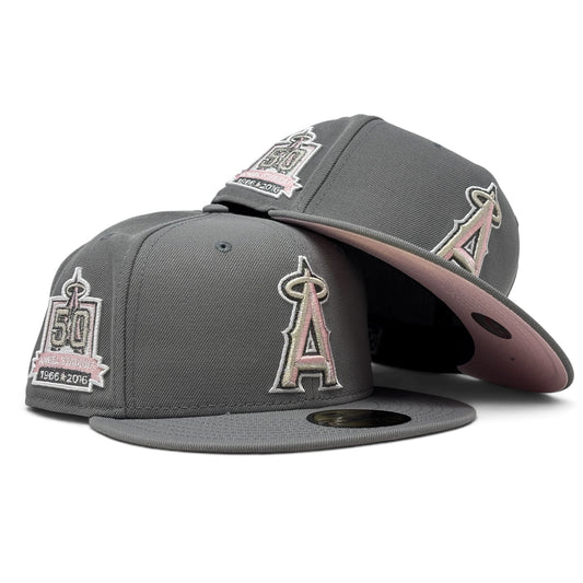 Los Angeles Angels 50th Anniversary Pink Brim New Era Fitted Hat-Gray