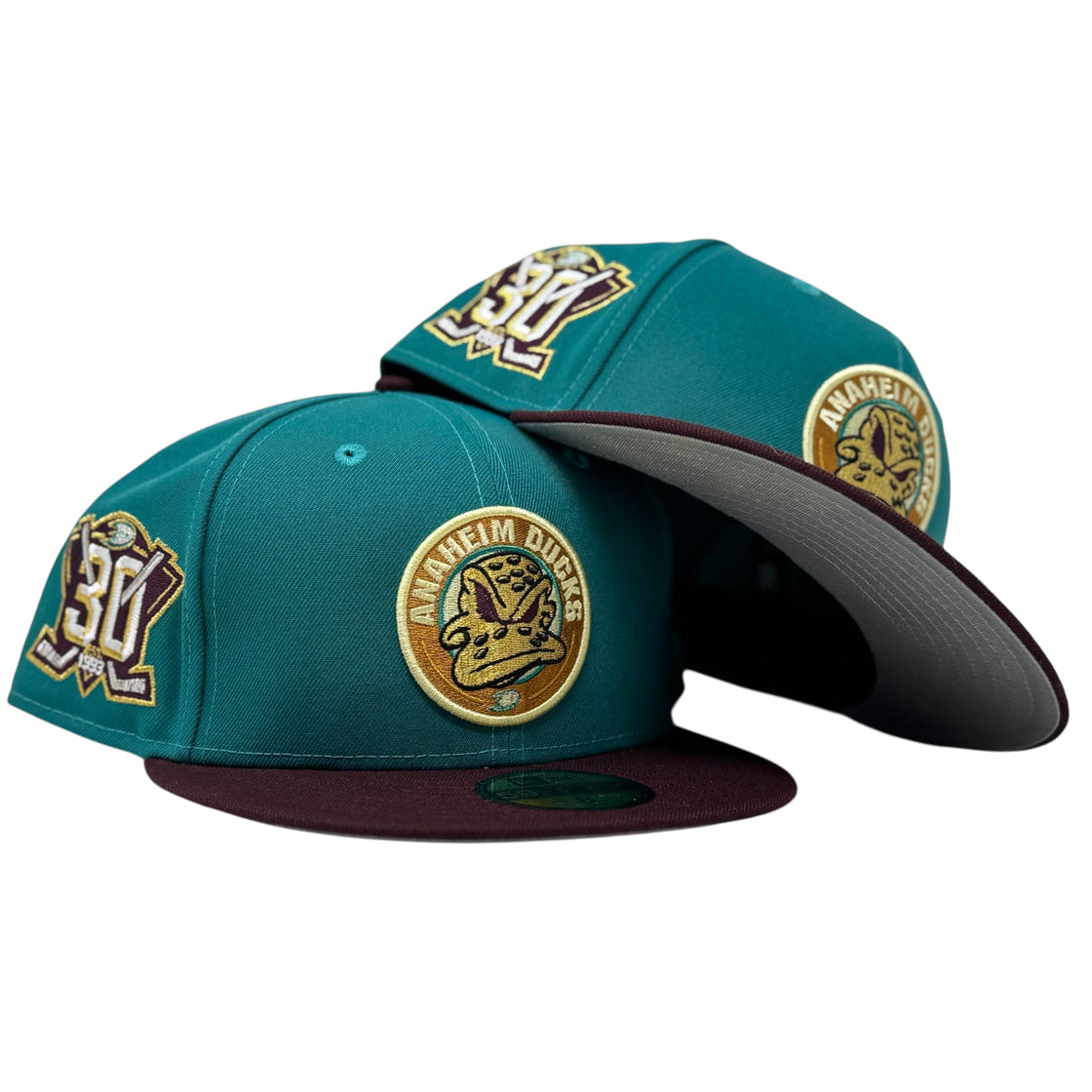 Anaheim Ducks 30th Anniversary Fitted Hats-Turquoise Maroon
