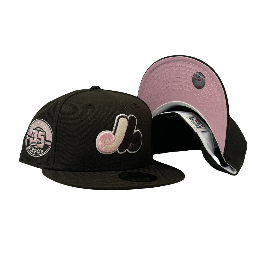 Montreal Expos 35th Anniversary Walnut Pink Brim New Era Fitted Hat