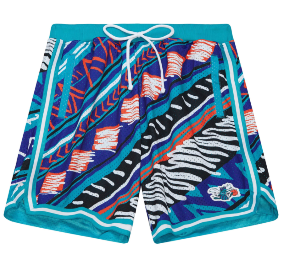 CHARLOTTE HORNETS MITCHELL AND NESS GAME DAY PATTERN SHORTS