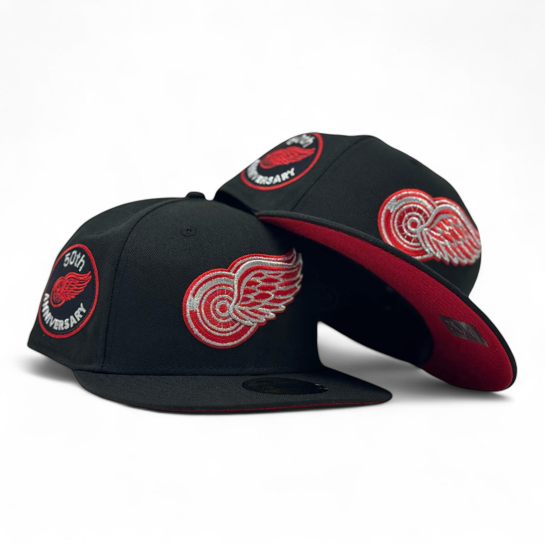 Detroit Redwings 50th Anniversary Red Brim Fitted Hats