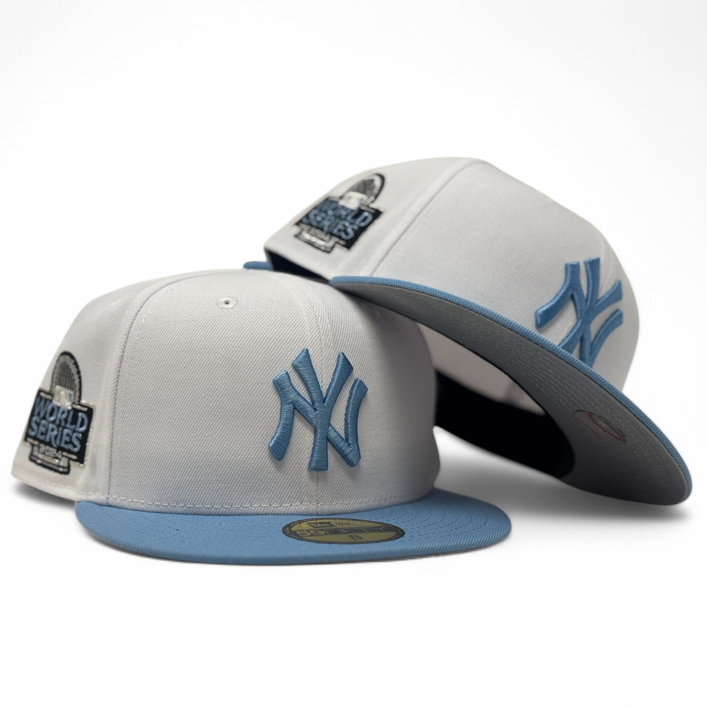 New York Yankees 2024 World Series Fitted Hats-White Sky Blue