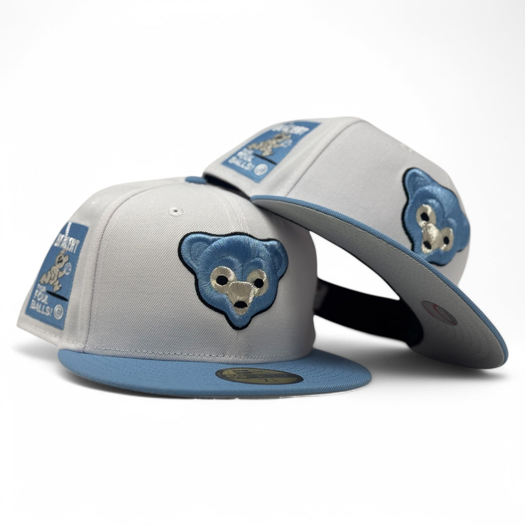 Chicago Cubs Be Alert Foul Ball Logo New Era Fitted Hats-White Sky Blue