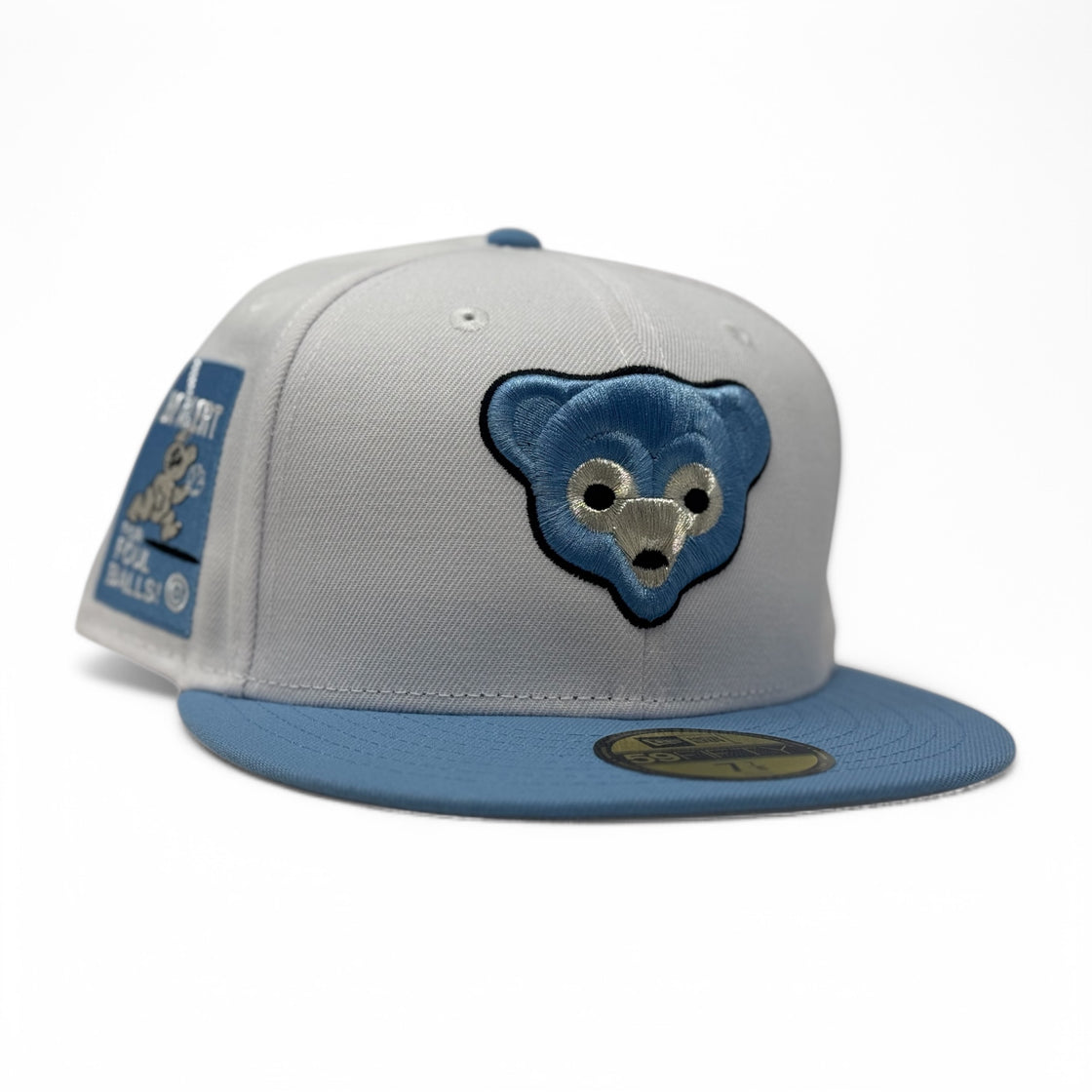 Chicago Cubs Be Alert Foul Ball Logo New Era Fitted Hats-White Sky Blue