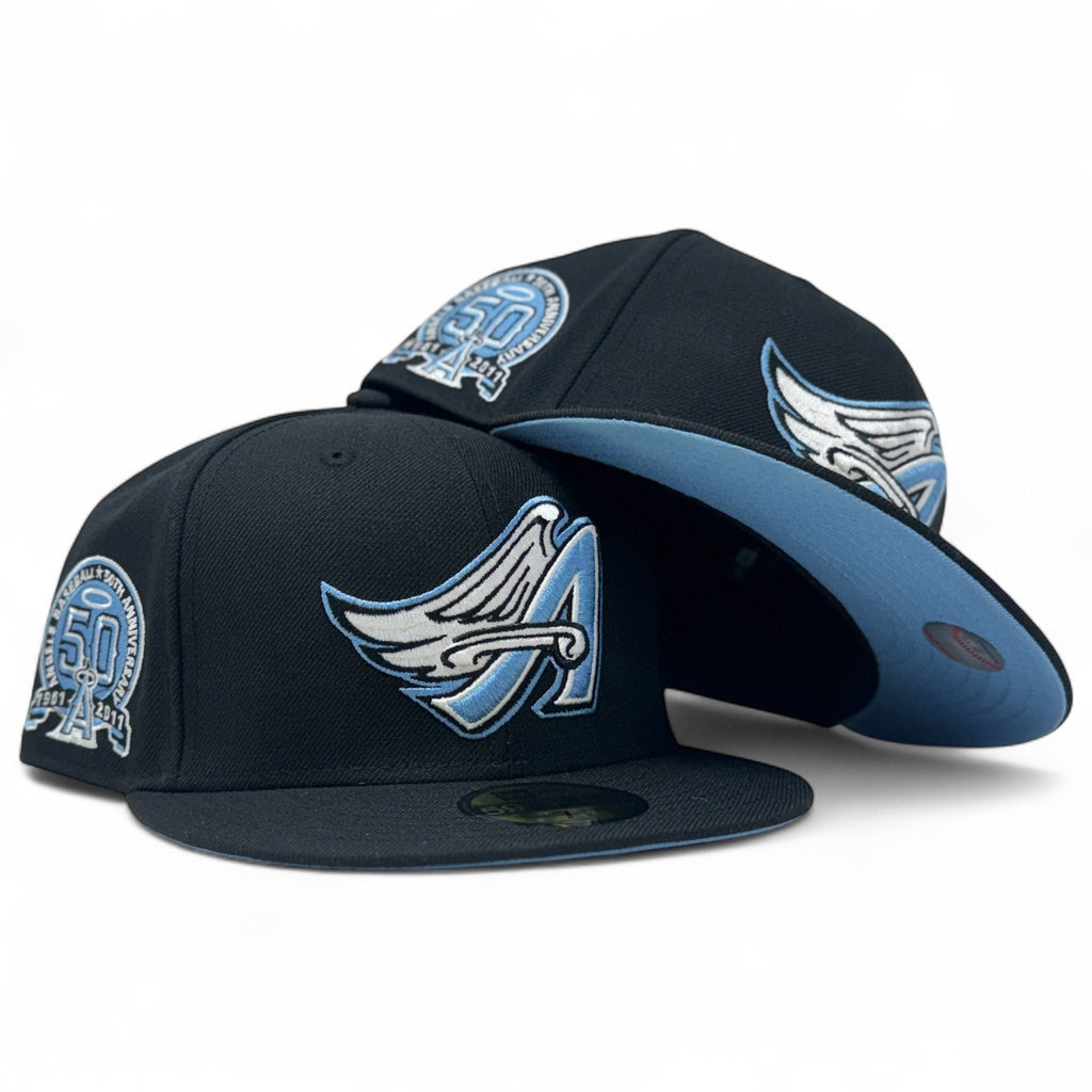 Los Angeles Angels 50th Anniversary Black Icy Brim Fitted Hats
