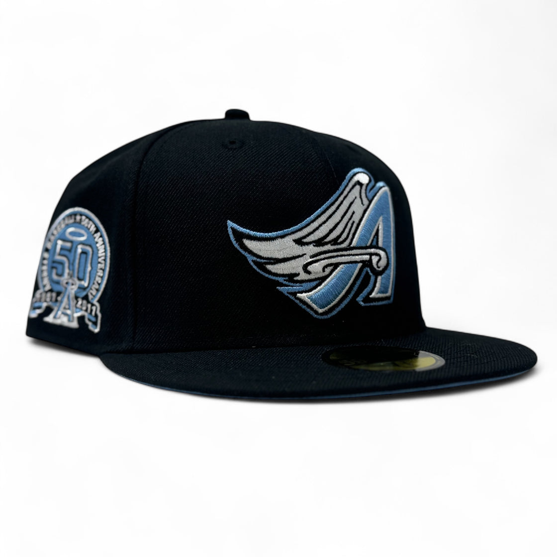 Los Angeles Angels 50th Anniversary Black Icy Brim Fitted Hats