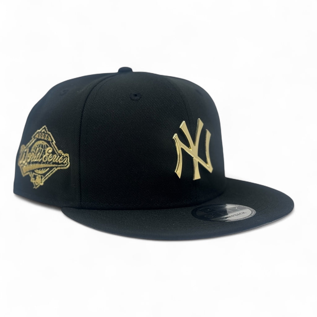New York Yankees 1996 World Series Metallic Gold Logo Snapback Hats-Black
