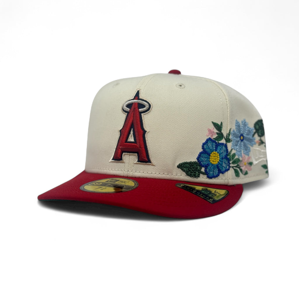 Los Angeles Angels Tonal Floral Pre-Curved Fitted-Off White Red