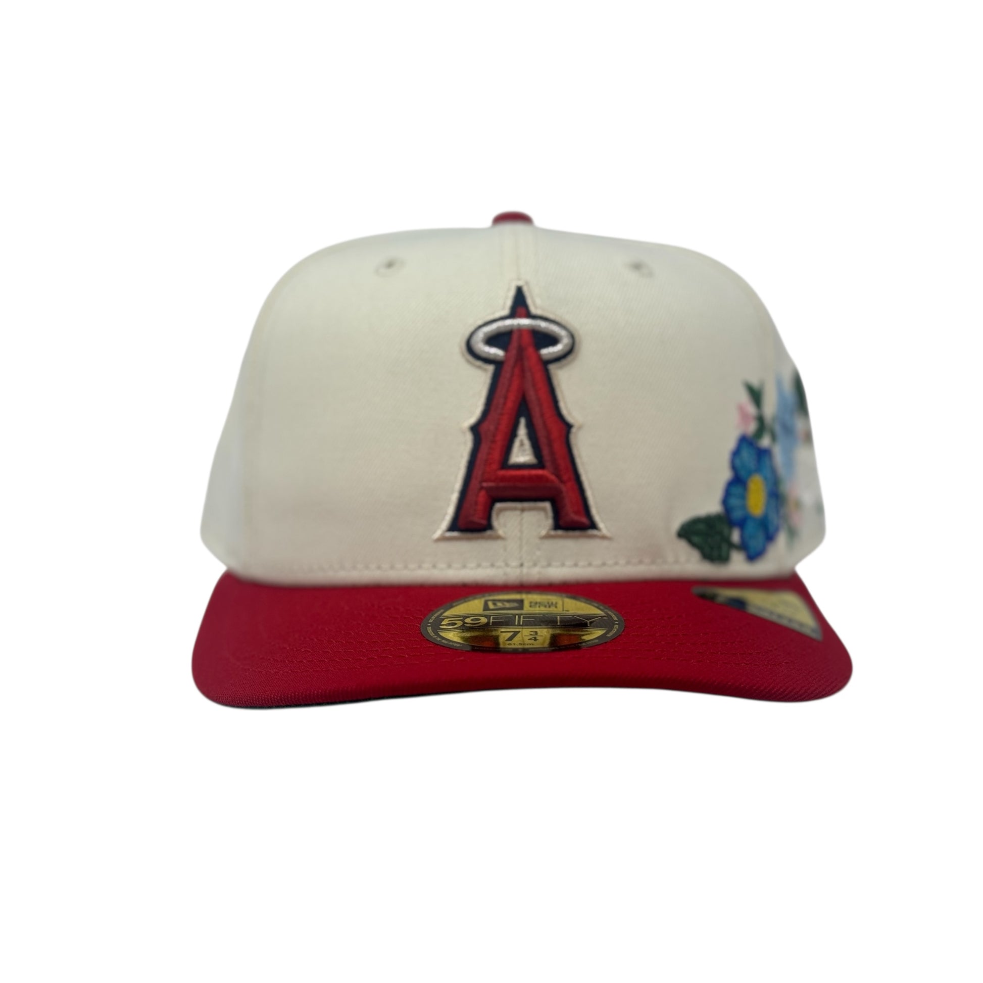 Los Angeles Angels Tonal Floral Pre-Curved Fitted-Off White Red
