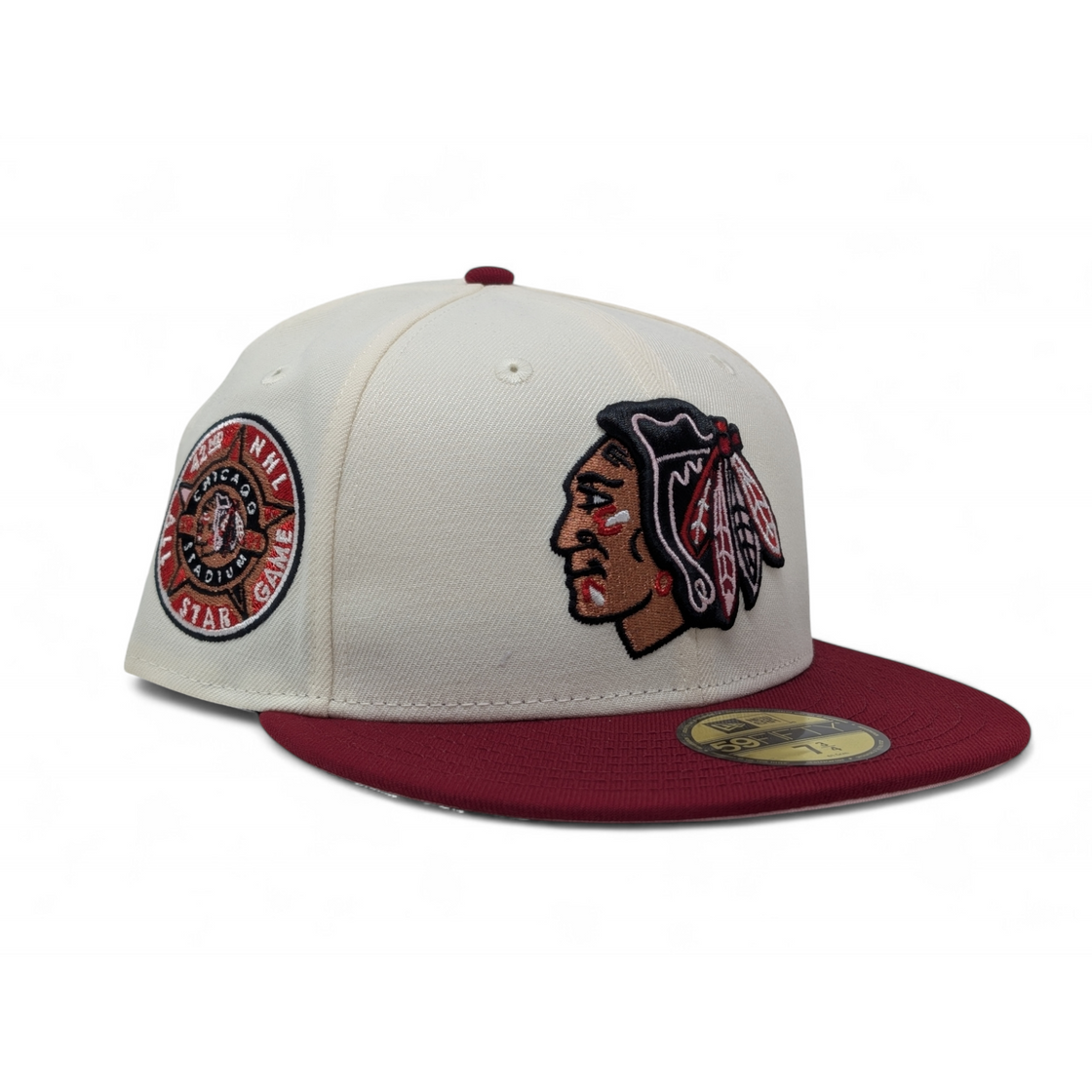 Chicago Blackhawks 1991 All Star Game Pink Brim Fitted Hats-Burgundy