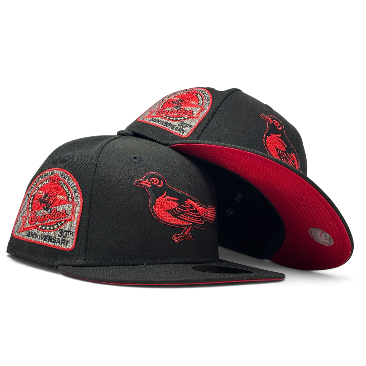 Baltimore Orioles 30th Anniversary New Era All Black/Red Logo Fitted Hat