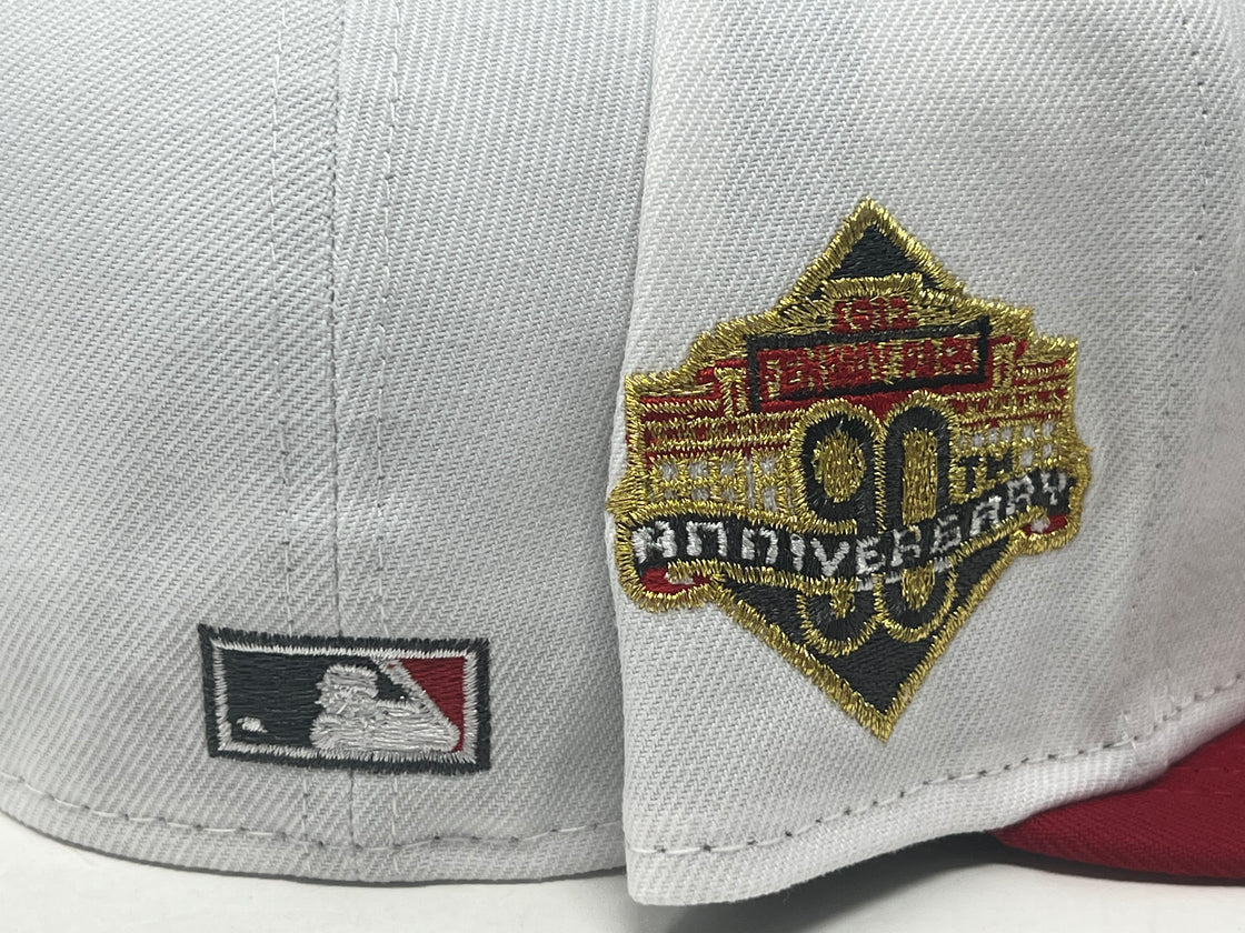 Boston Red Sox 90th Anniversay White Red Visor New Era Fitted Hat