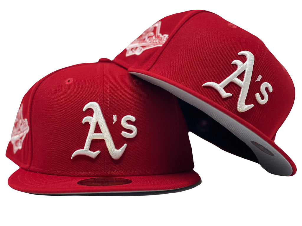 OAKLAND ATHLETICS 1989 WORLD SERIES RED GRAY BRIM NEW ERA FITTED HAT