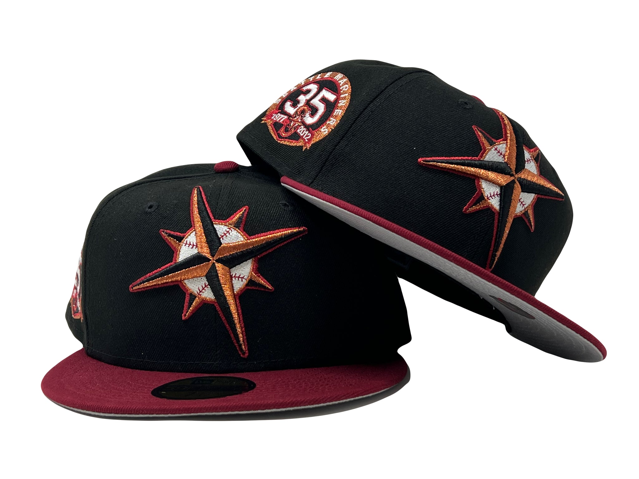 Seattle Mariners 35th Anniversary New Era 59FIFTY Fitted Hat (Black White Red Under BRIM) 7 3/4