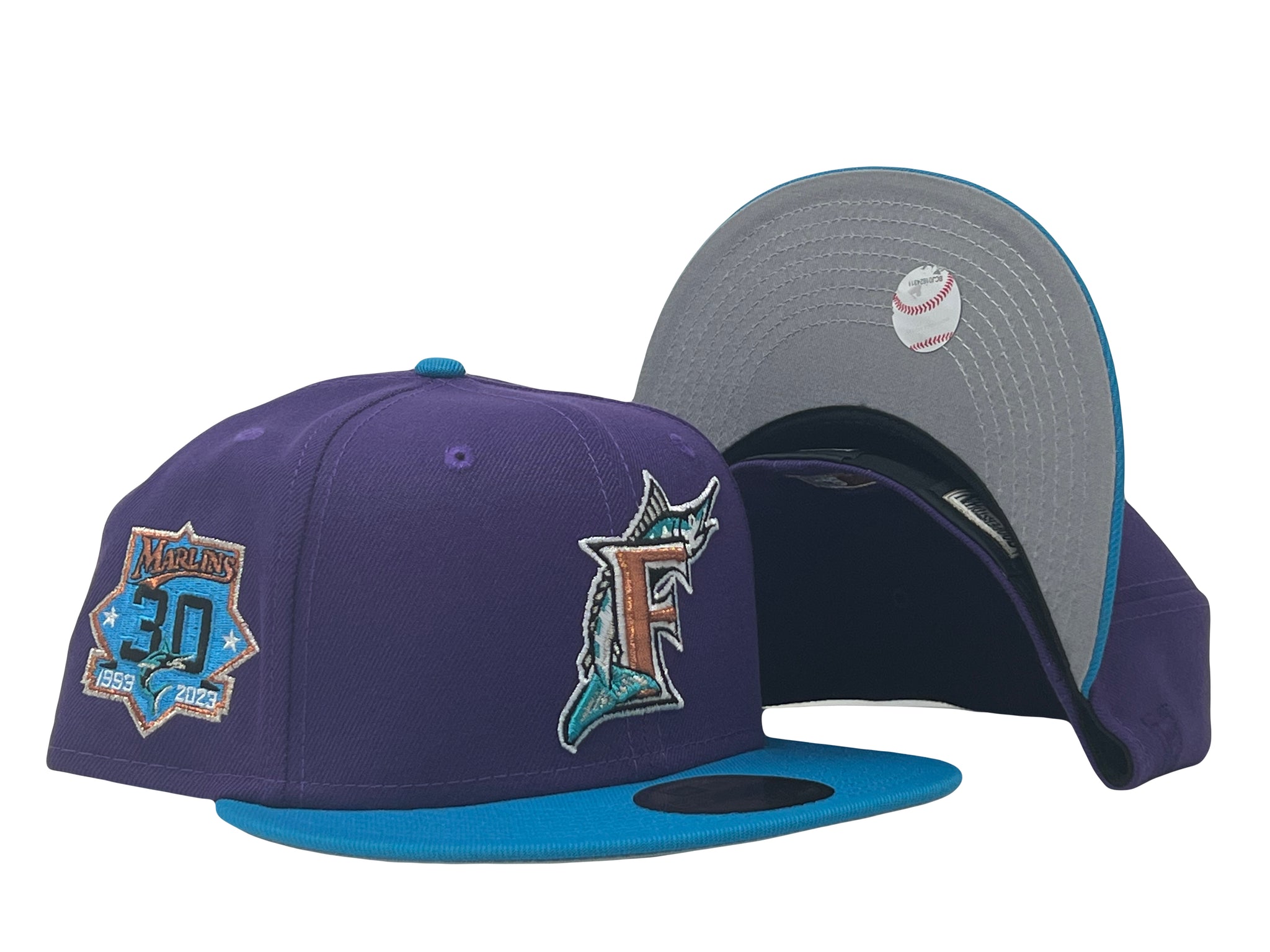 New Era Florida Marlins 59FIFTY Fitted Hat - Grey/ Pink/ Purple 7 3/4