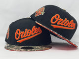 BALTIMORE ORIOLES 50TH ANNIVERSARY "REAL TREE PACK" ORANGE BRIM NEW ERA FITTED HAT